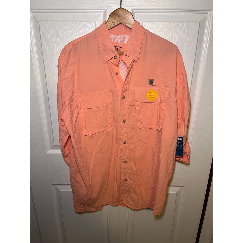 Reel Legends Castaway Shirt Mens Large Peach Fishing Button Up NWT UPF 35